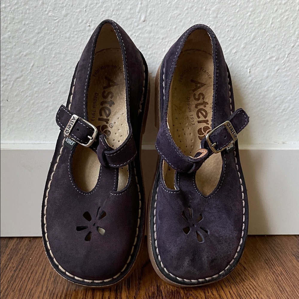 Aster Made in France Suede Mary Jane Shoes Kids in Deep Purple EU30 US11.5-12